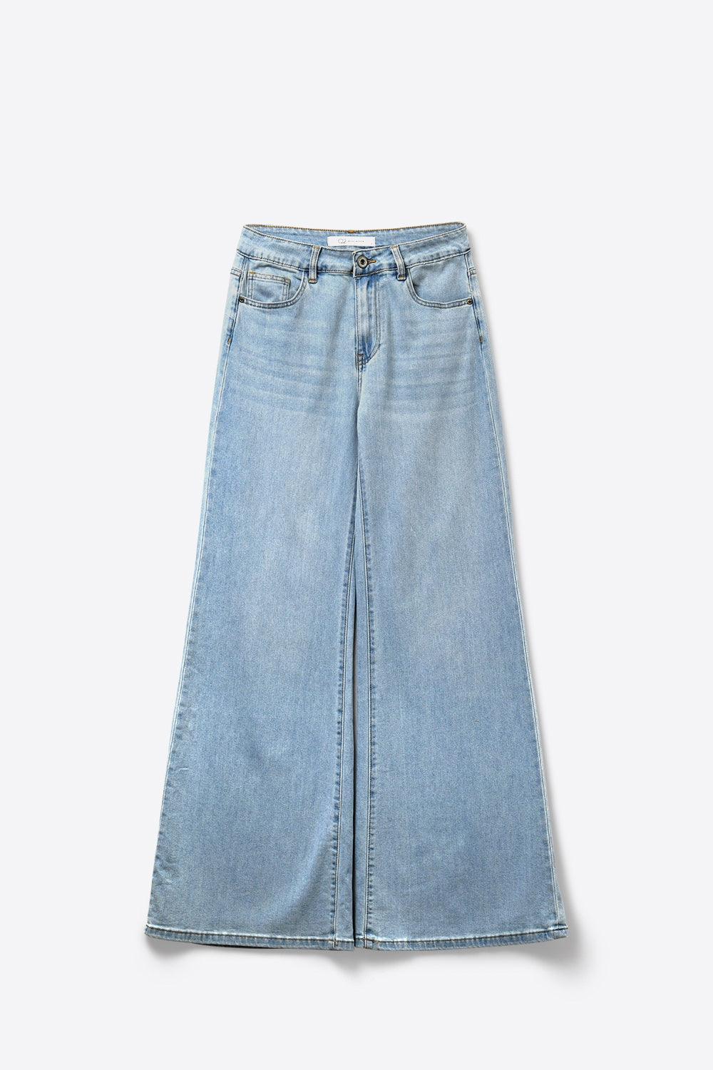 Denim a Gamba Larga a Vita Alta in Lavaggio Azzurro Chiaro