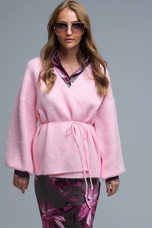 Q2 Elegante cardigan rosa lavorato a maglia