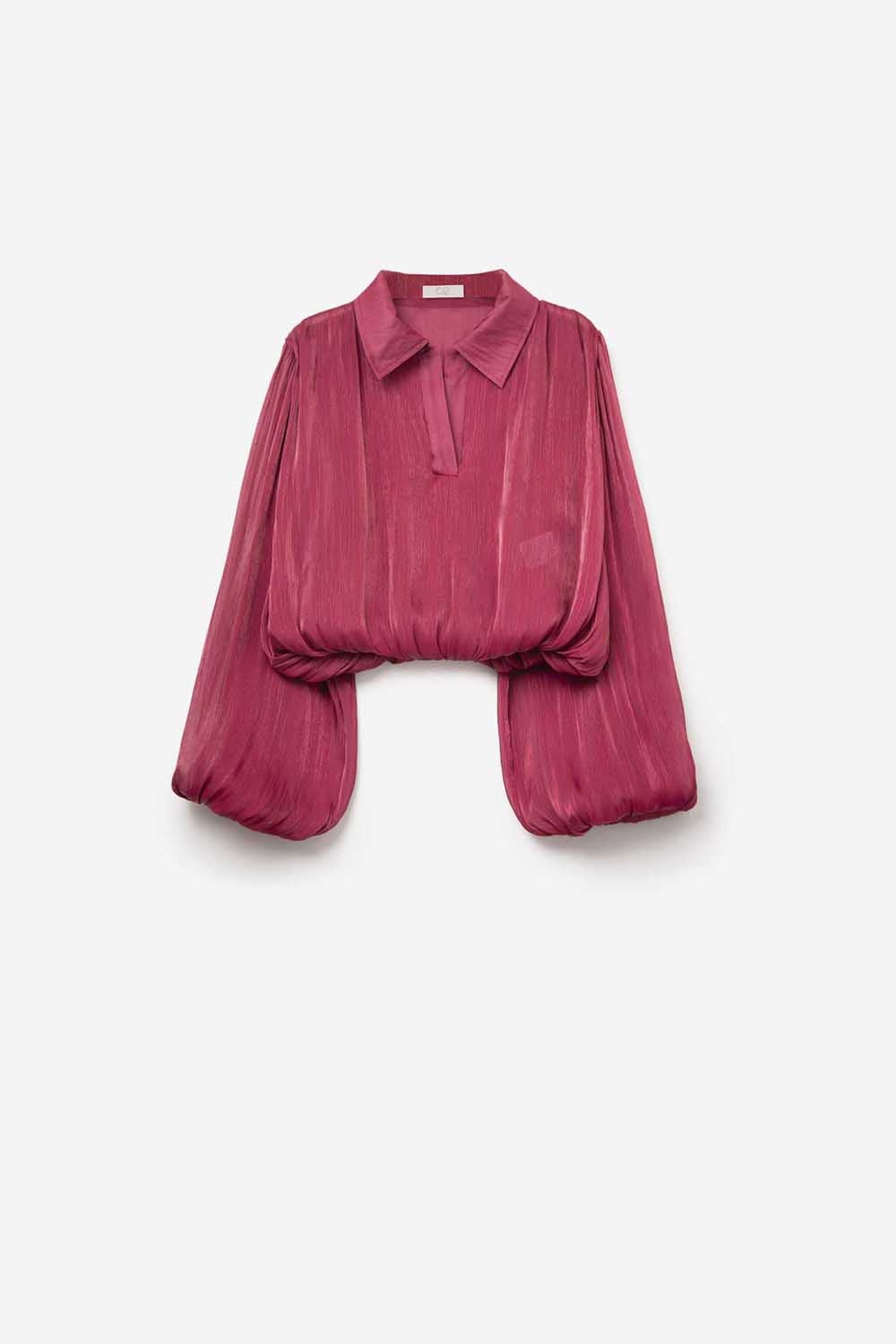 Q2 Elegante top cropped in raso lucido fucsia