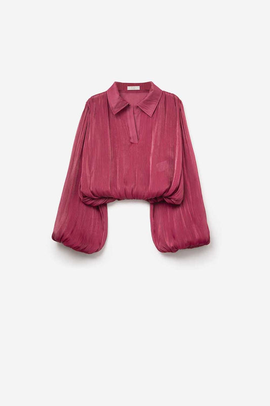 Q2 Elegante top cropped in raso lucido fucsia