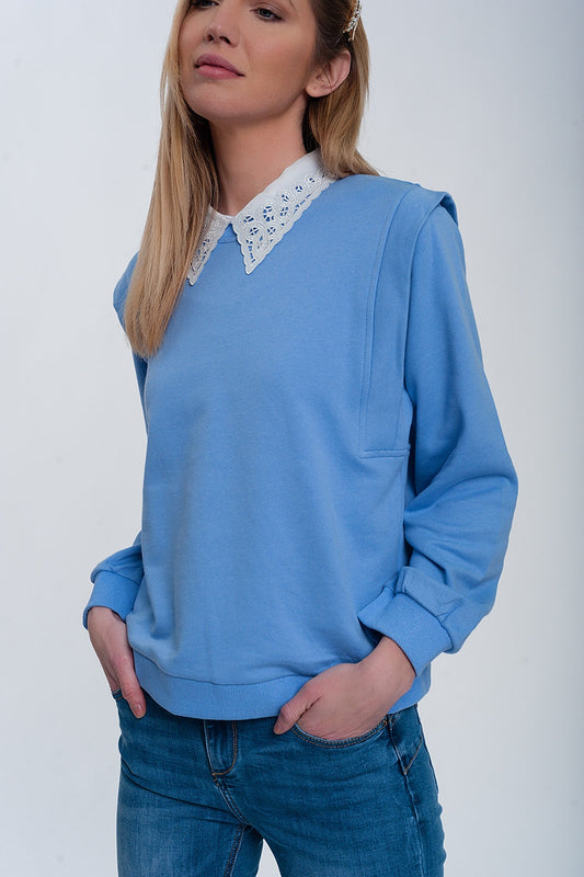 Q2 Felpa boyfriend con dettagli sulle spalle in blu