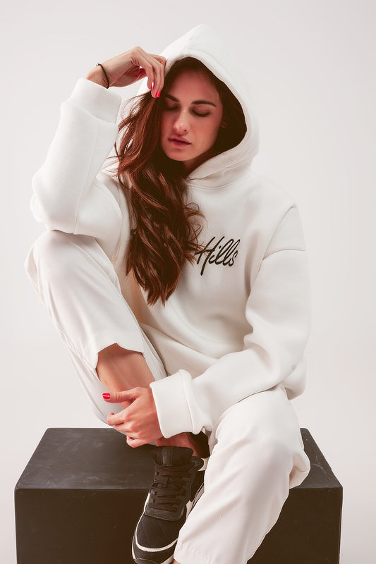 Q2 Felpa con cappuccio boyfriend oversize crema