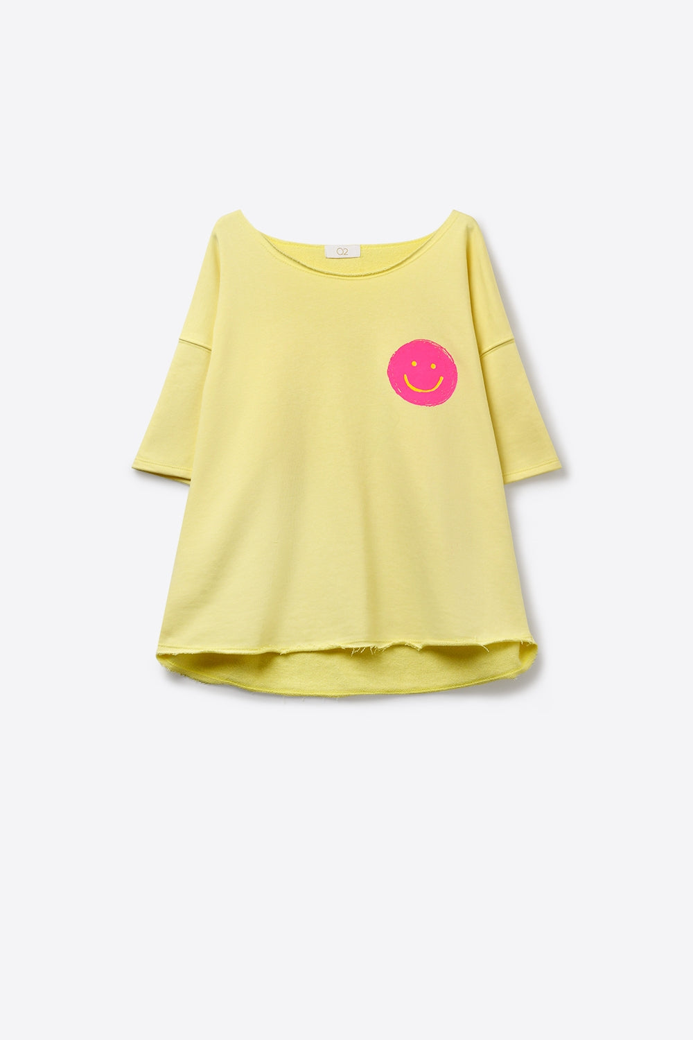Felpa gialla in cotone taglio ampio con patch smile