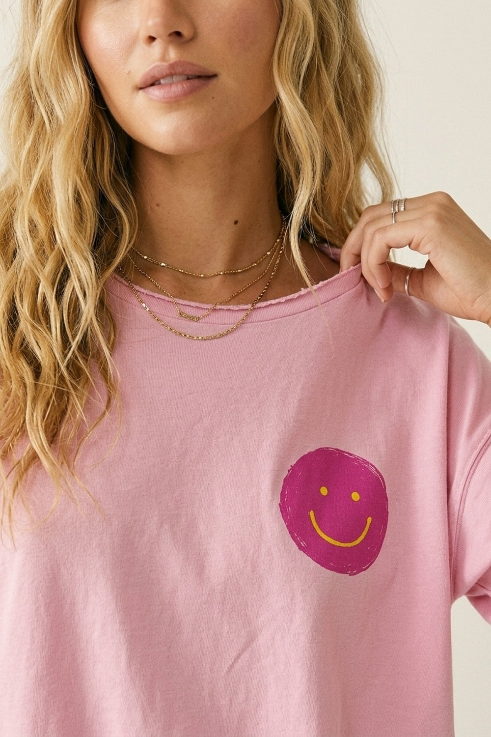Felpa in Cotone Rosa a Vestibilità Ampia con Dettaglio Smiley