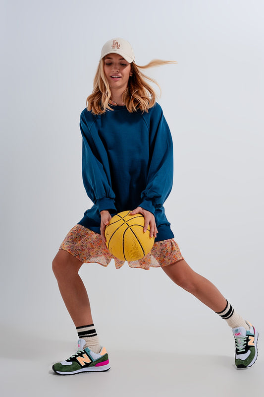 Q2 Felpa oversize con cuciture a vista in blu