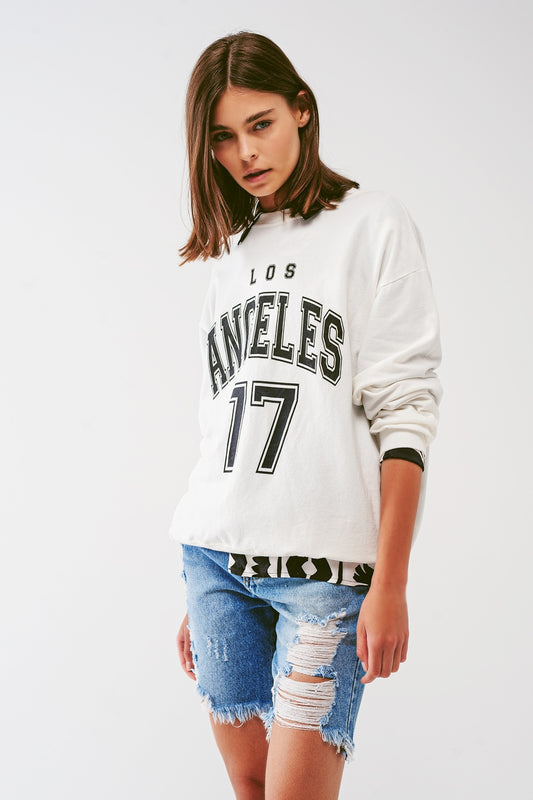 Q2 Felpa oversize con testo Los Angeles in bianca