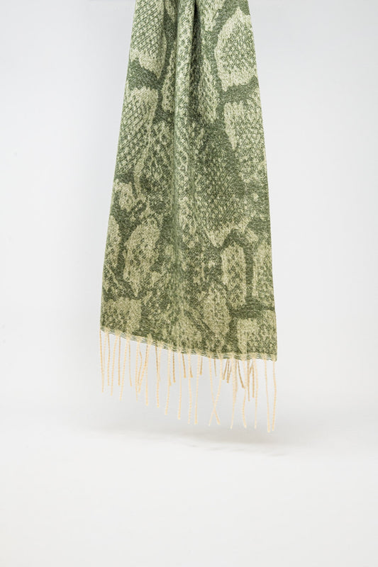 Q2 Foulard sciarpa con stampa a motivo pelle di serpente e frange