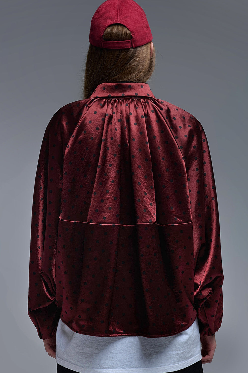 Giacca bomber in raso a pois in borgogna