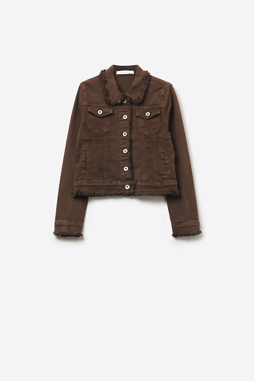Giacca di jeans con bordo grezzo color cioccolato