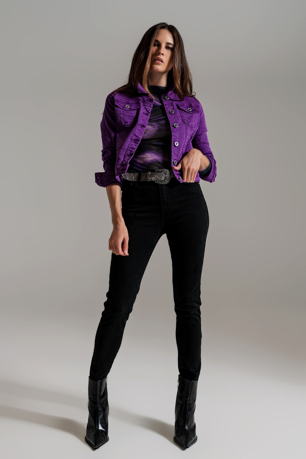 Giacca di jeans slim viola