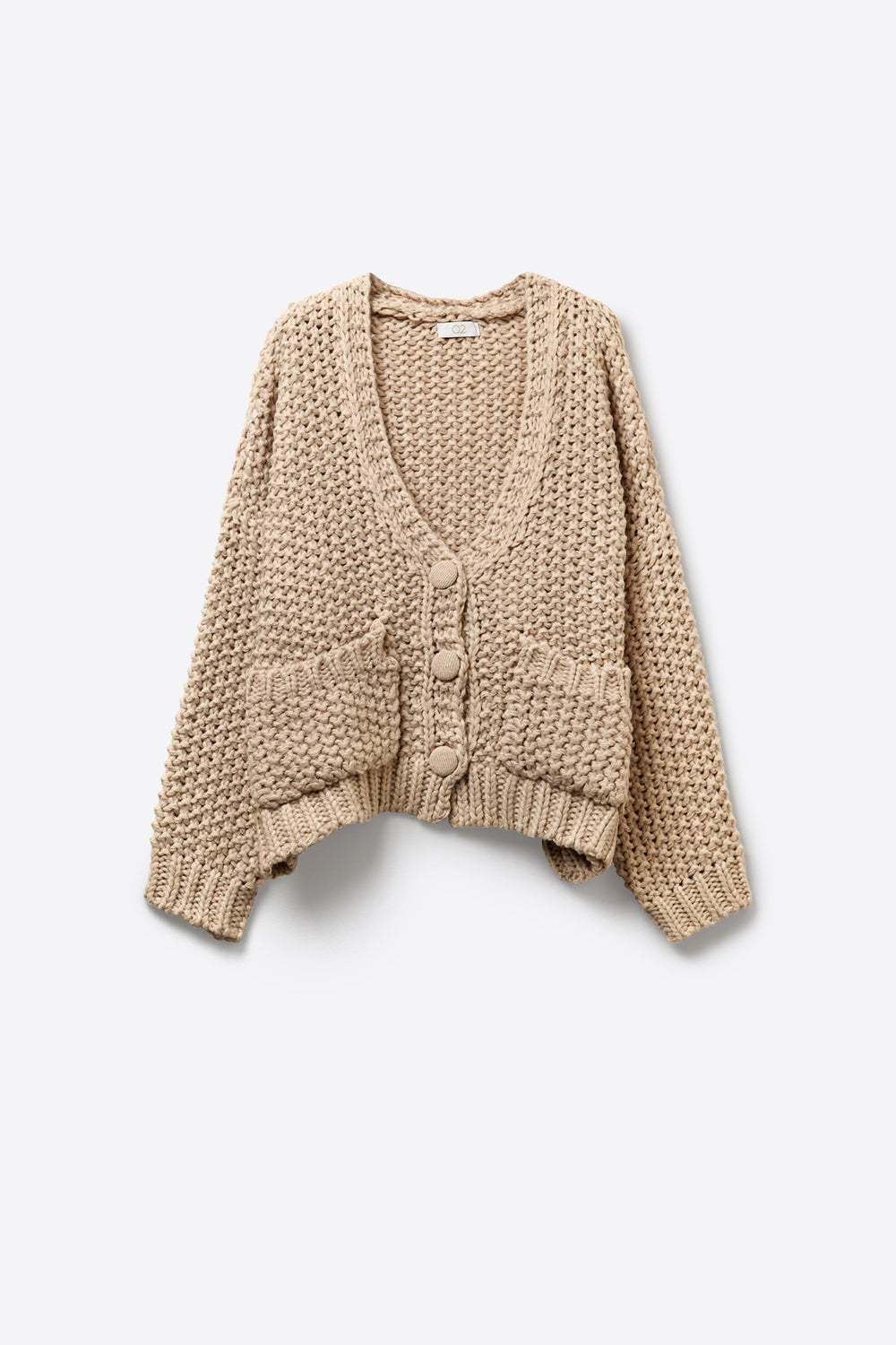 Q2 Giacca oversize in maglia grossa con tasche in beige scuro