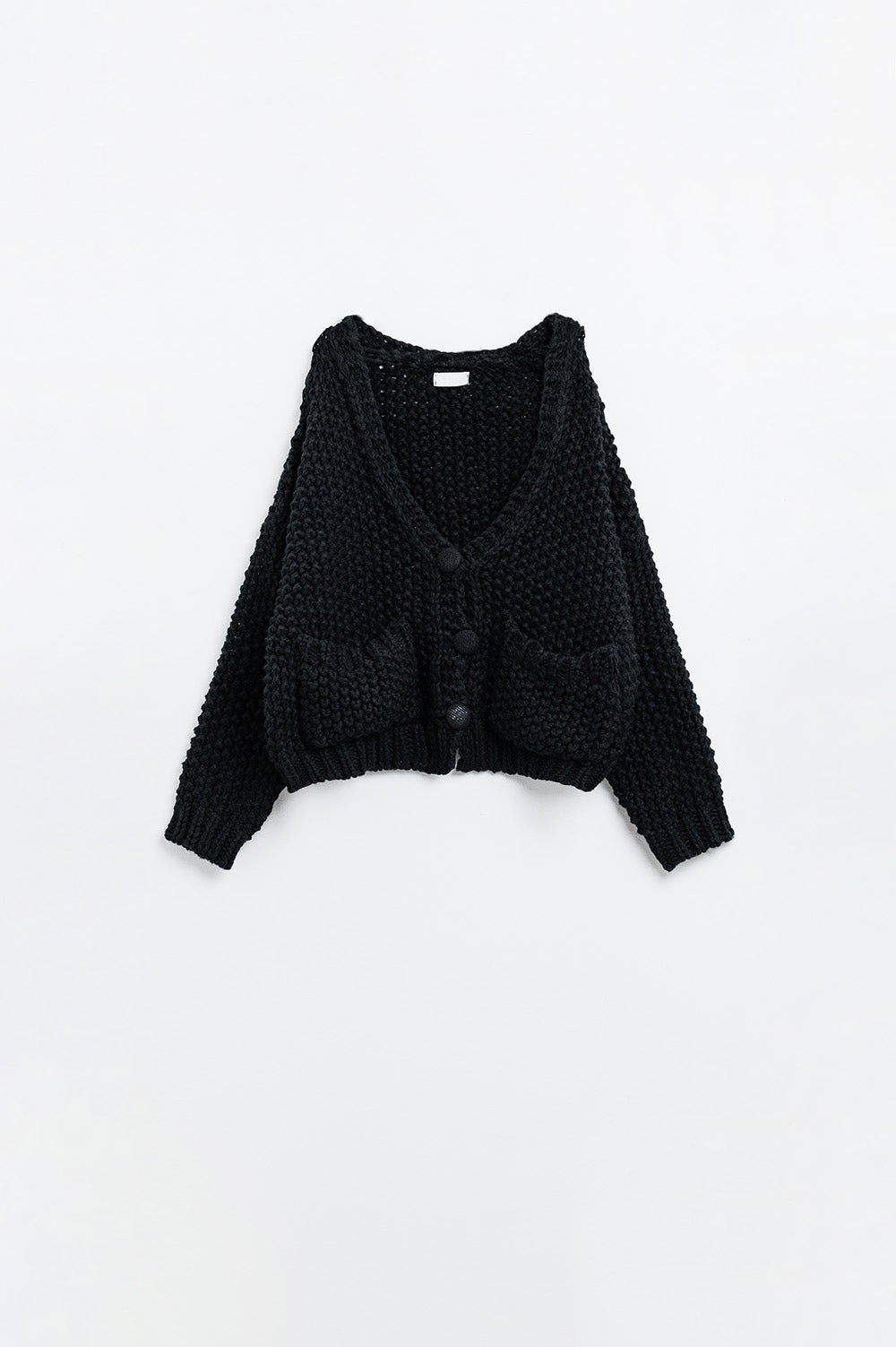 Giacca oversize in maglia grossa nera con tasche