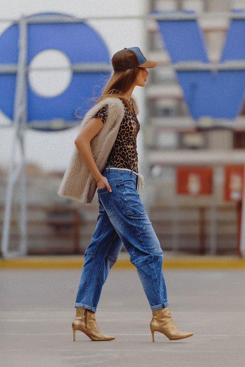 gilet beige in pelliccia fine