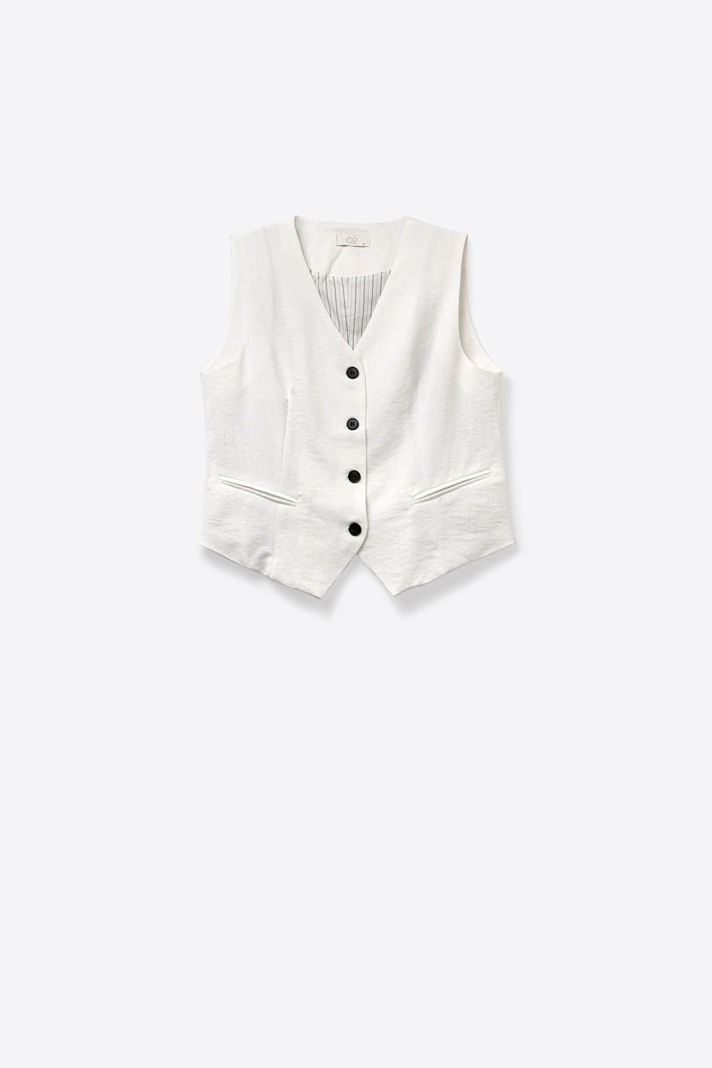 Gilet Bianco Testurizzato con Chiusura a Bottoni Neri