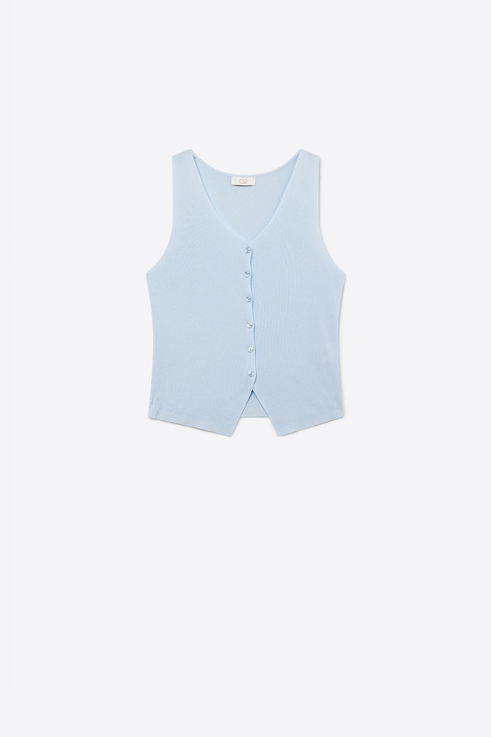 Q2 Gilet con bottoni senza maniche in maglia a coste blu chiaro