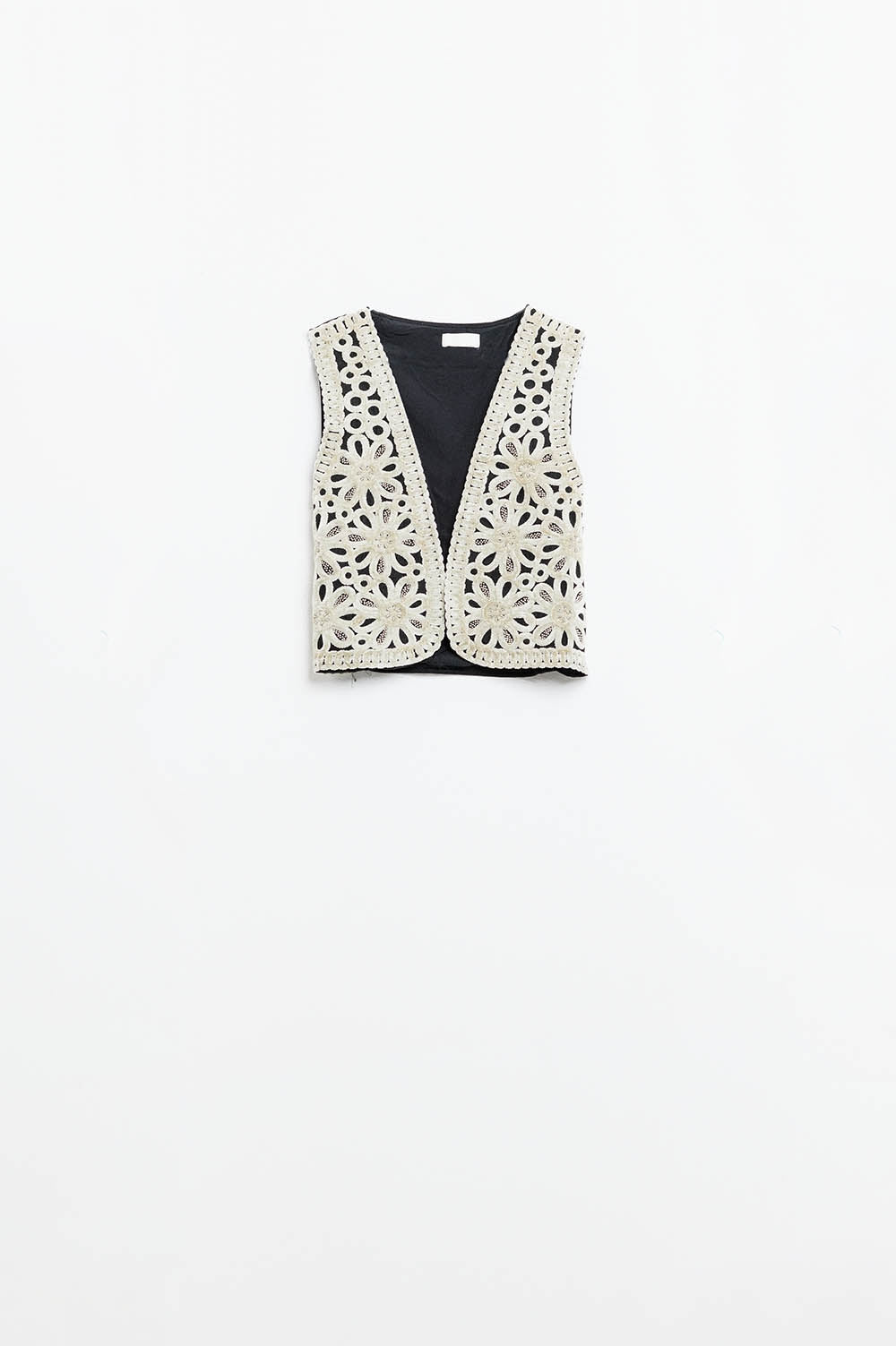 Gilet corto in velluto con ricamo in bianco