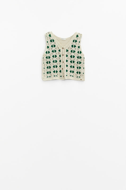 Q2 Gilet cropped in bianco e verde