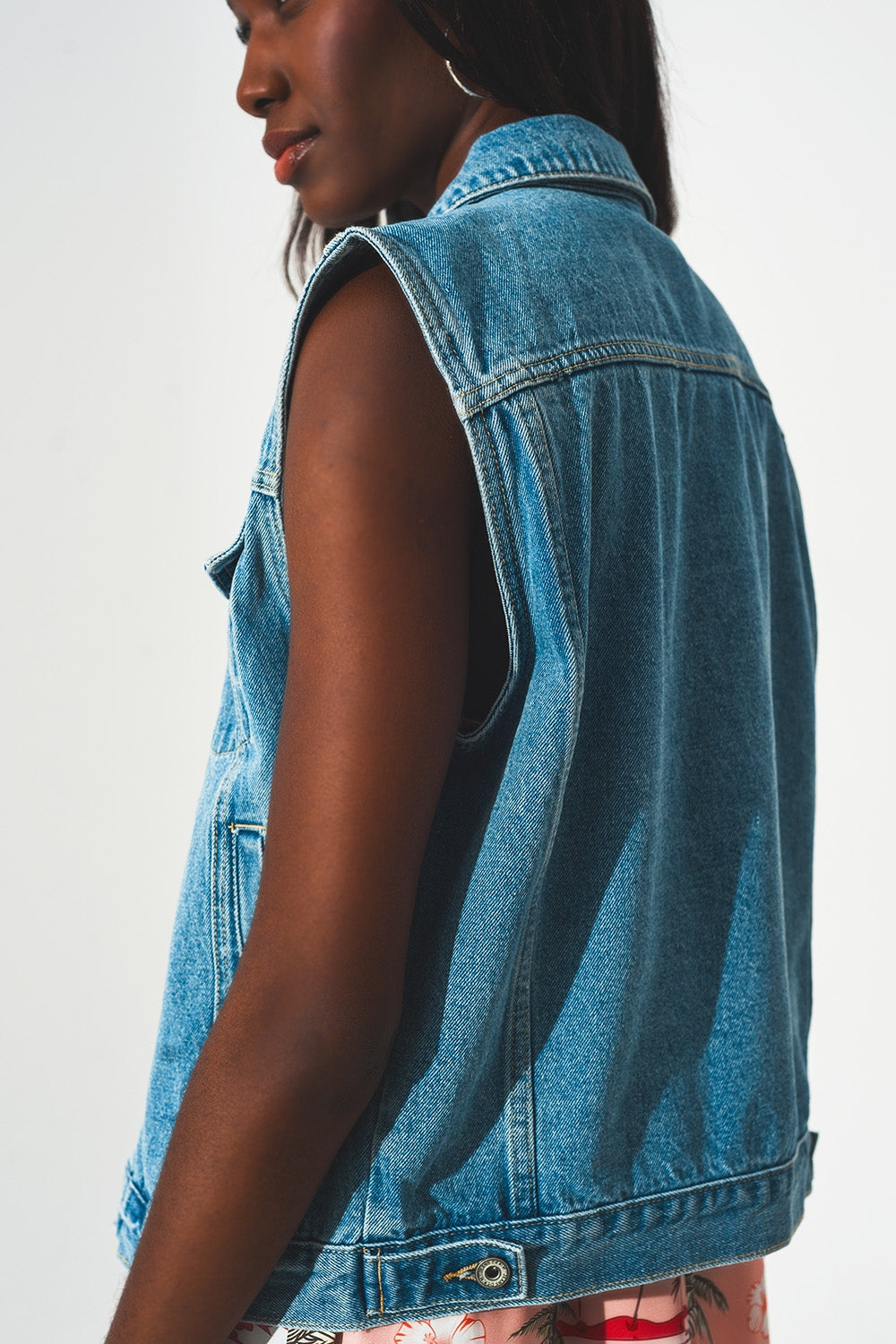 Gilet di jeans in cotone anni 70 blu