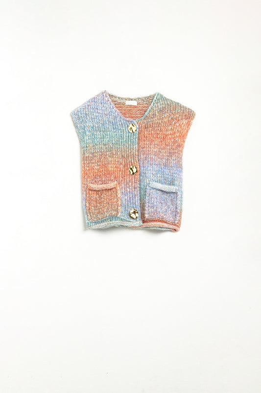 Gilet in maglia arancione sfumato con bottoni dorati