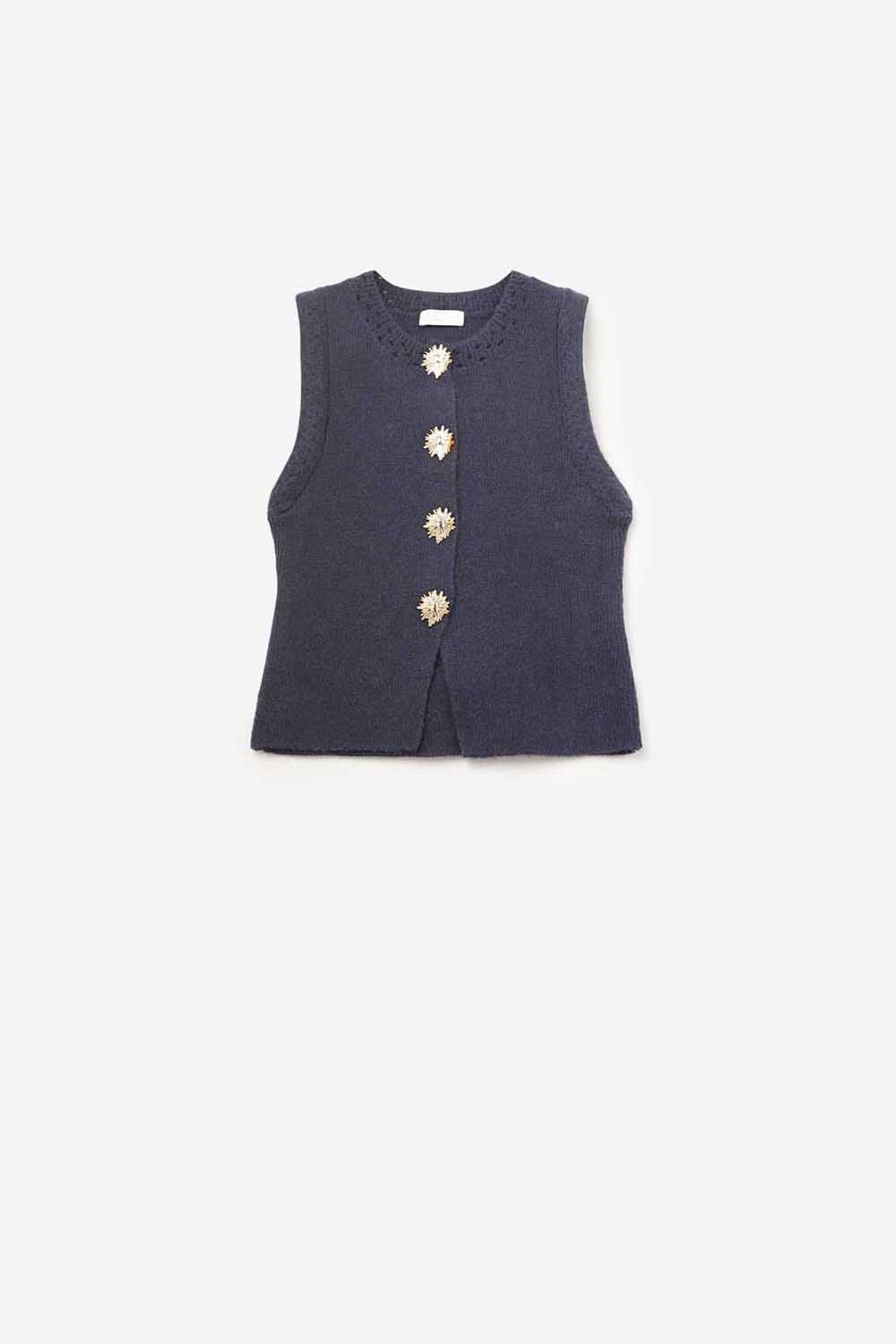 Gilet in maglia color navy con bottoni dorati