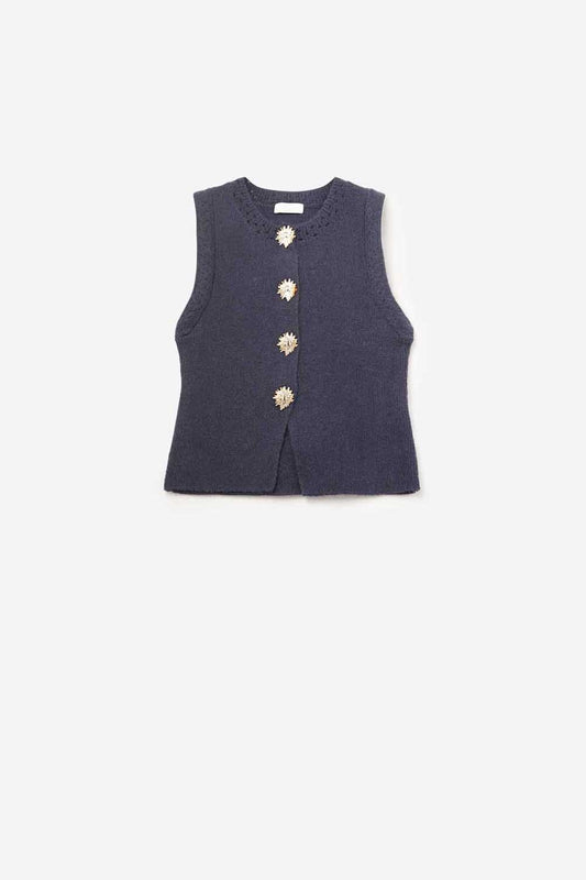 Gilet in maglia color navy con bottoni dorati