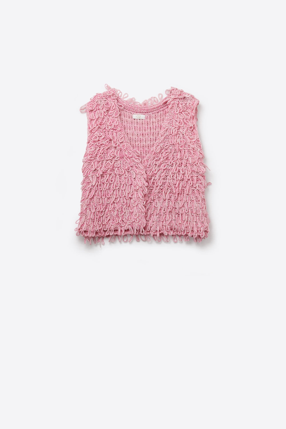 Q2 Gilet in maglia con effetto frangia testurizzato in rosa