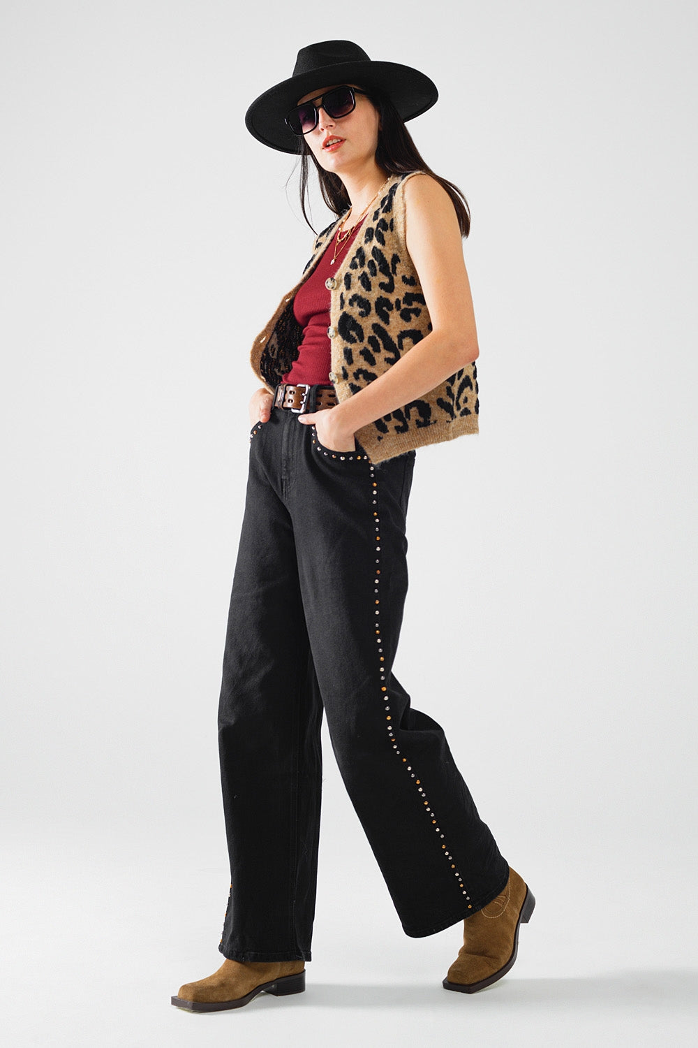 gilet in maglia con stampa leopardata