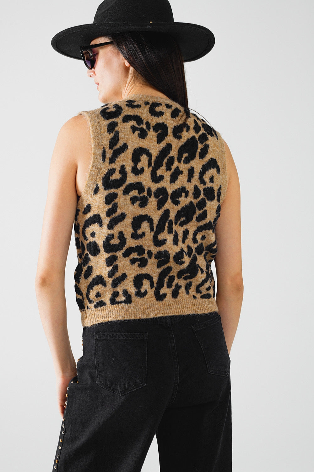 gilet in maglia con stampa leopardata