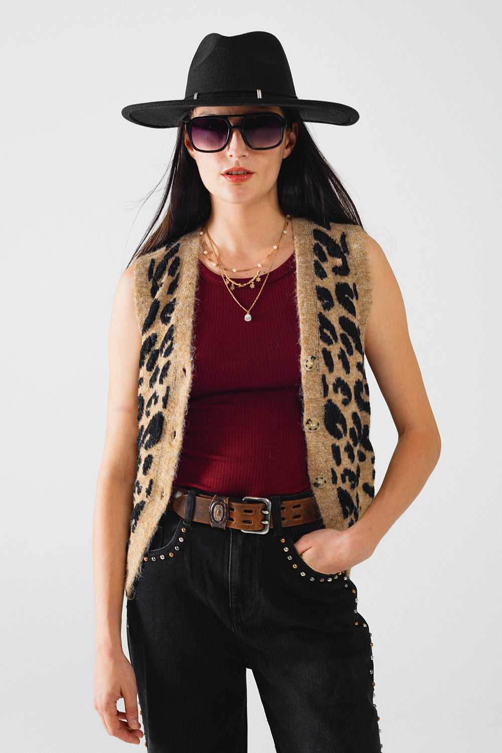 gilet in maglia con stampa leopardata