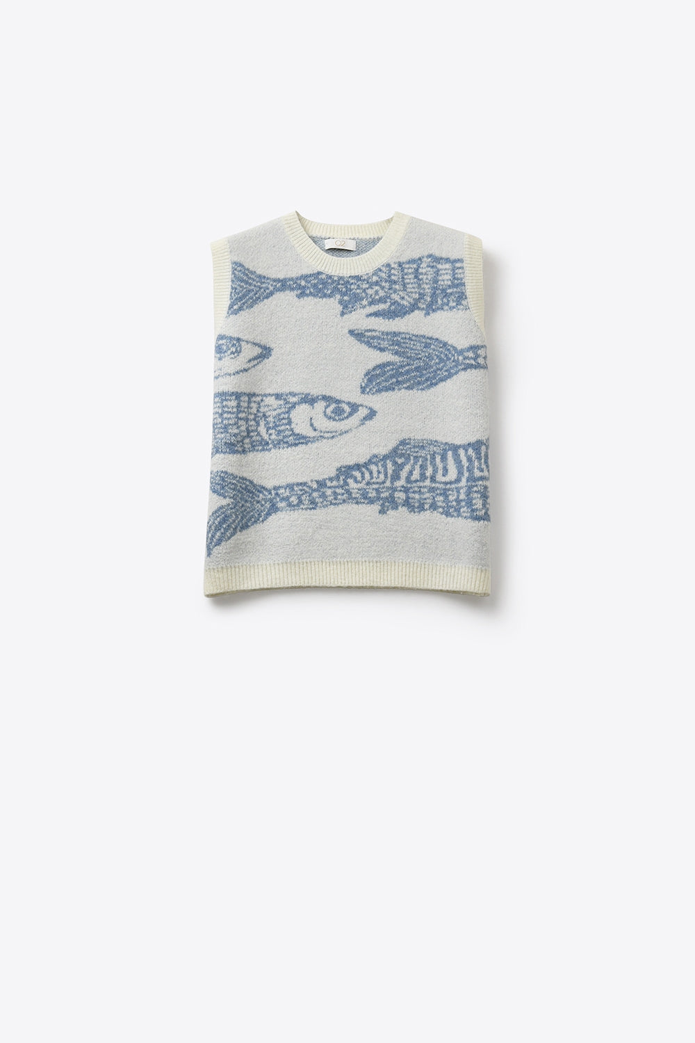 Gilet in maglia grigio chiaro e blu con motivo a pesce grigio chiaro