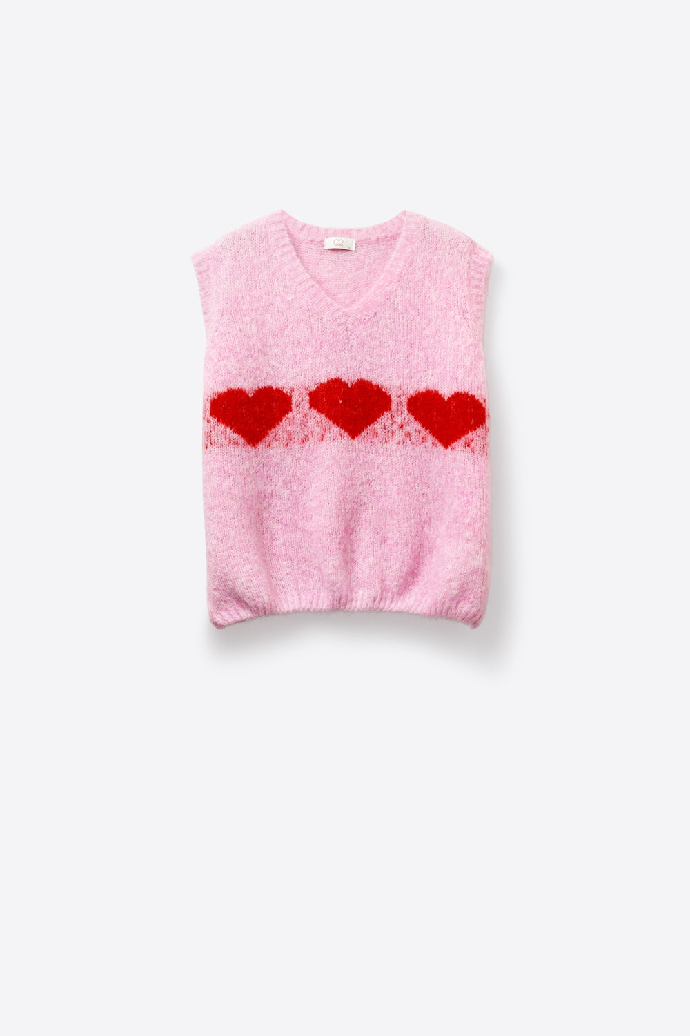 Gilet in maglia rosa vaporosa dalla vestibilitˆ rilassata con motivo a cuore