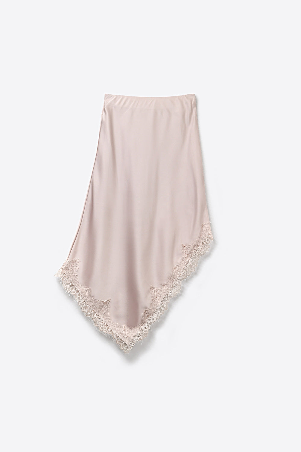 Gonna a fazzoletto in raso rosa con bordo in pizzo