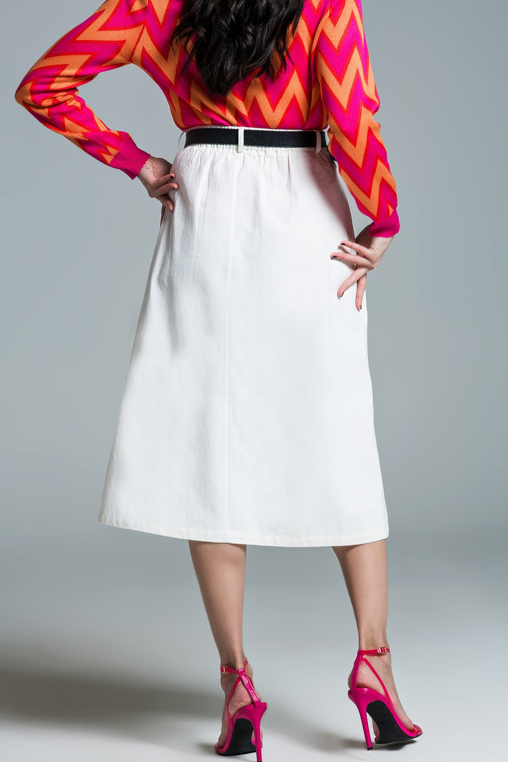 Gonna A line Midi bianca con tasche in bianco