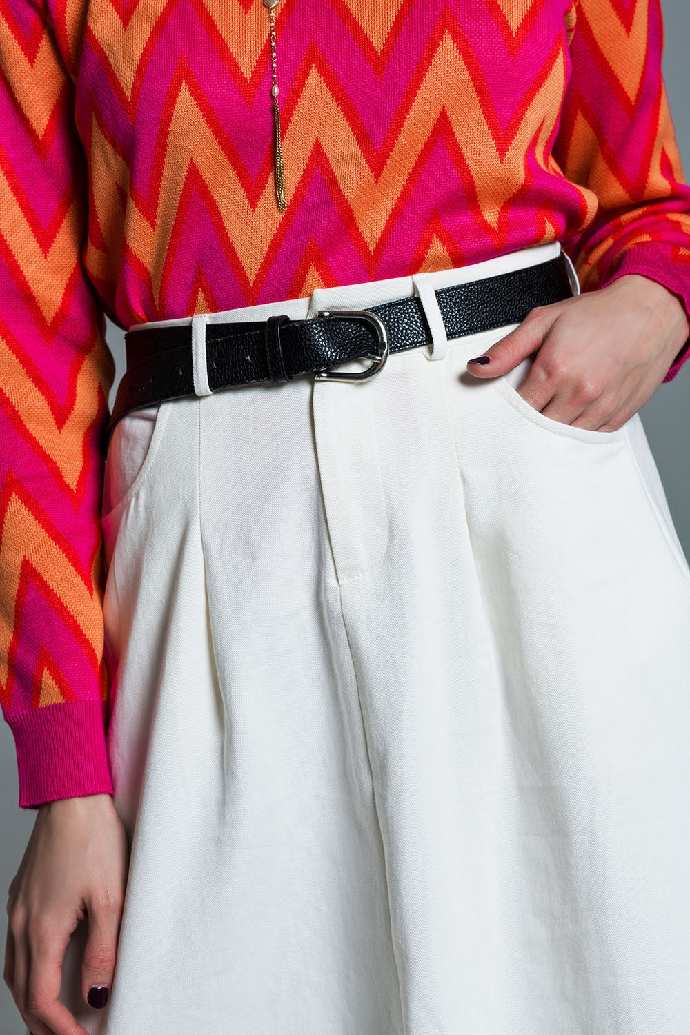 Gonna A line Midi bianca con tasche in bianco