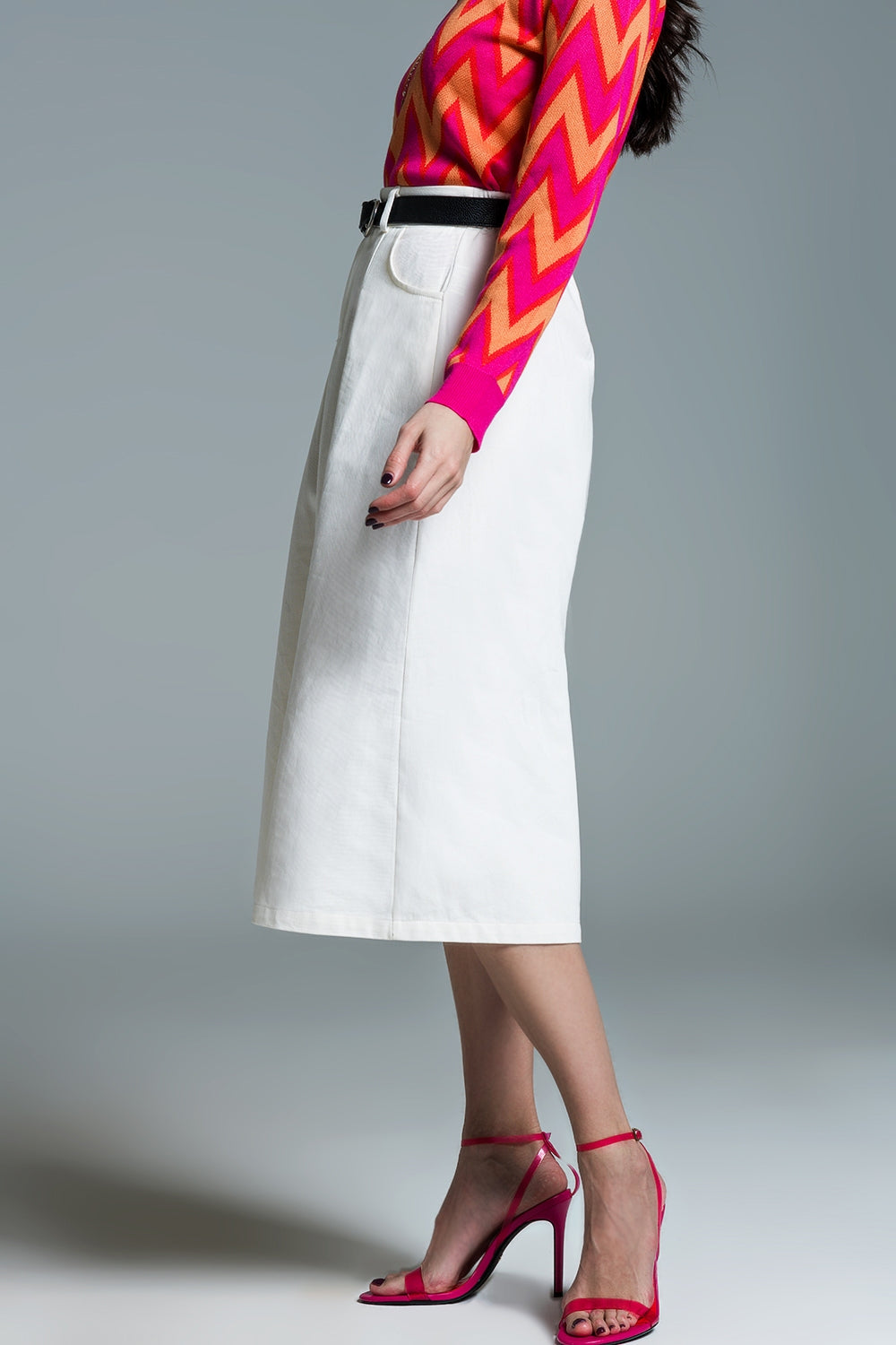 Gonna A line Midi bianca con tasche in bianco