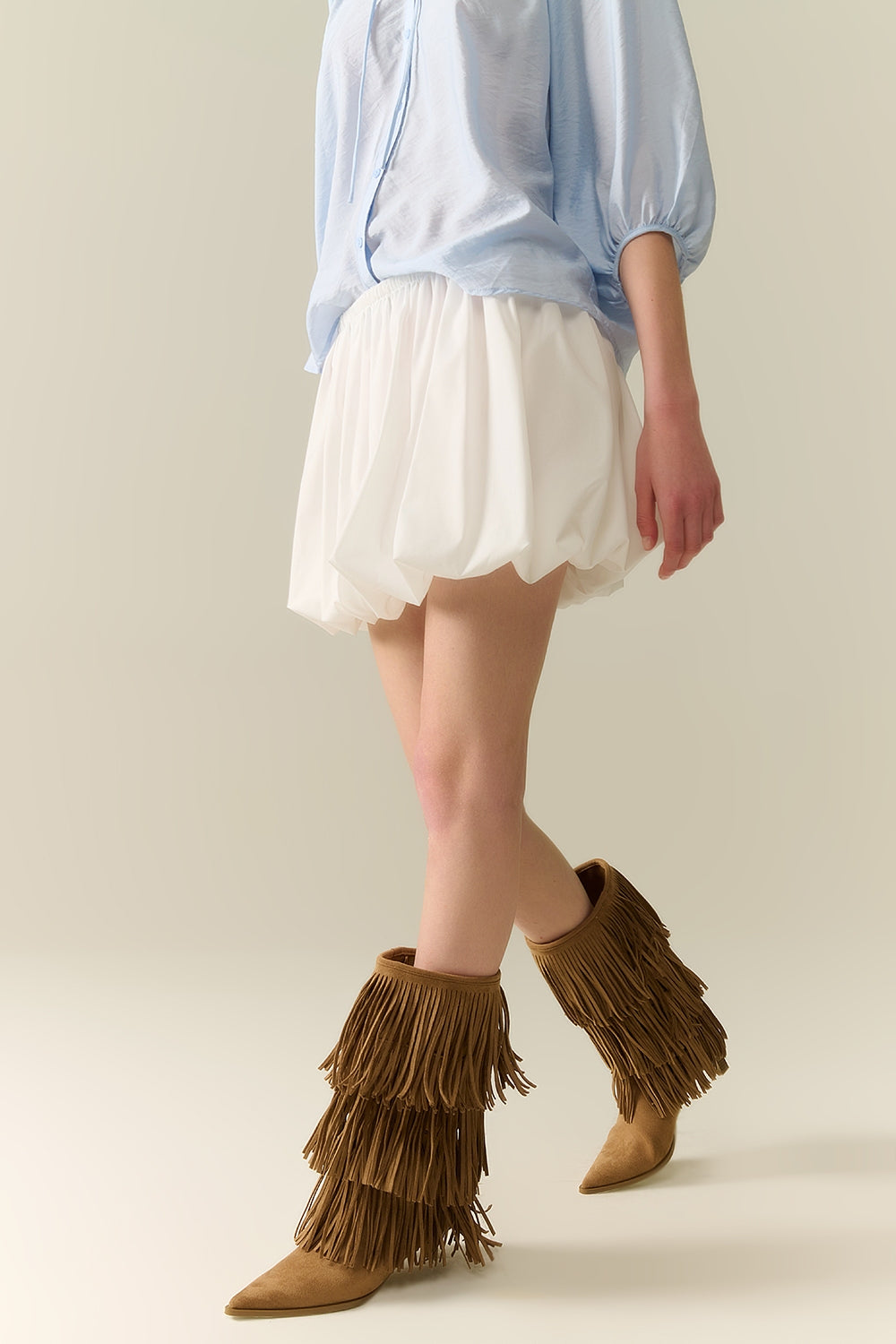 gonna a palloncino bianca in popeline