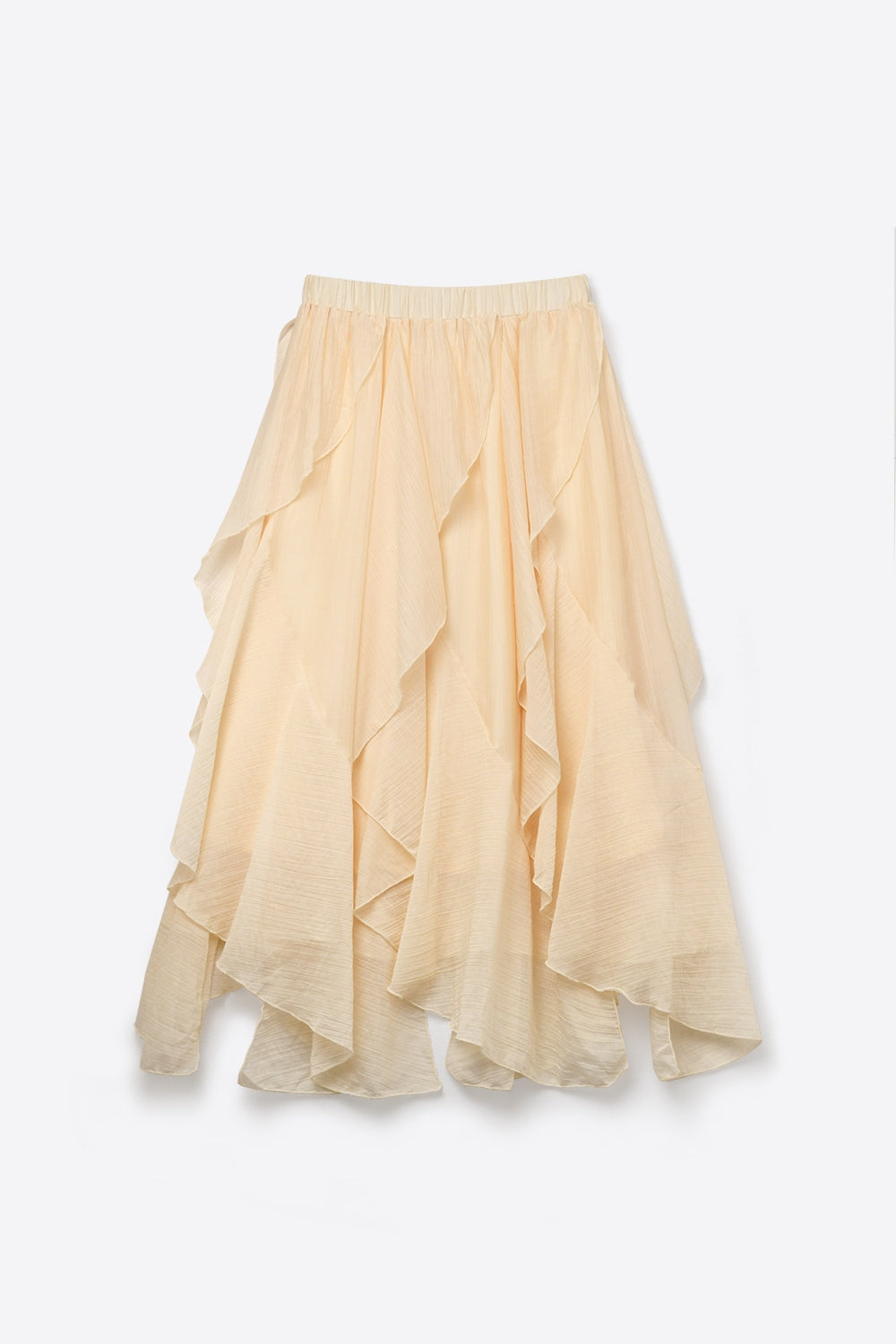 Gonna lunga asimmetrica in chiffon leggero con volant colore beige