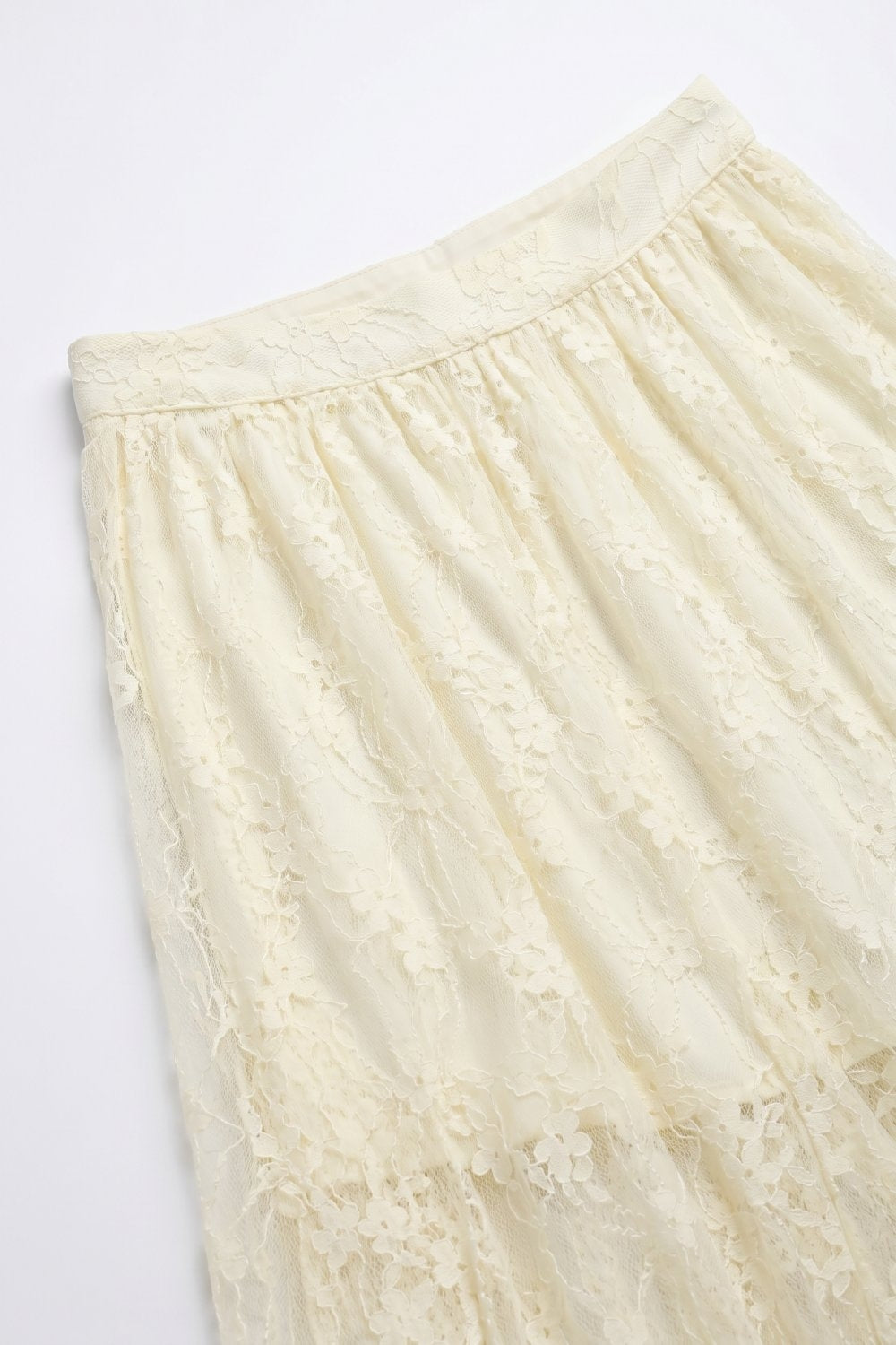 Gonna lunga in pizzo floreale crema con elastico in vita