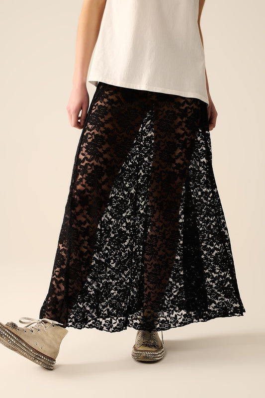Q2 gonna lunga in pizzo nero alla moda