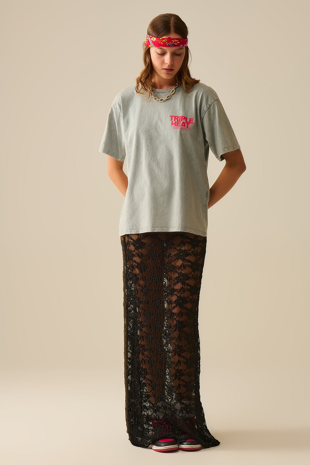 Gonna lunga nera trasparente in stile bohémien