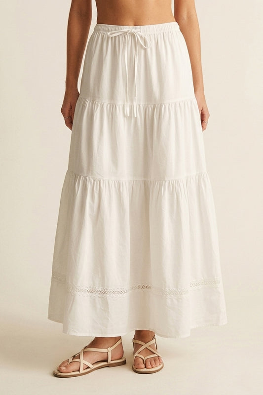 Q2 Gonna maxi in popeline bianco con dettaglio in pizzo