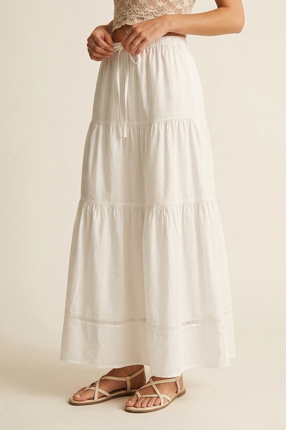 Gonna maxi in popeline bianco con dettaglio in pizzo