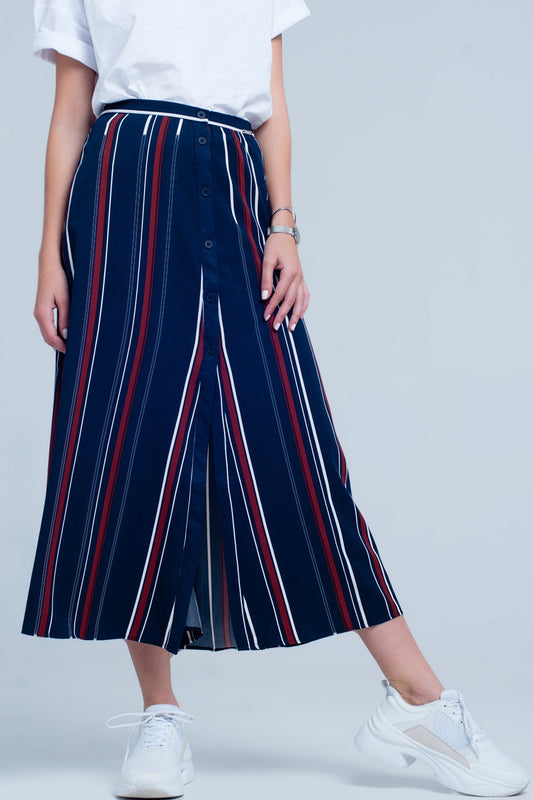 Q2 Gonna midi a strisce blu navy