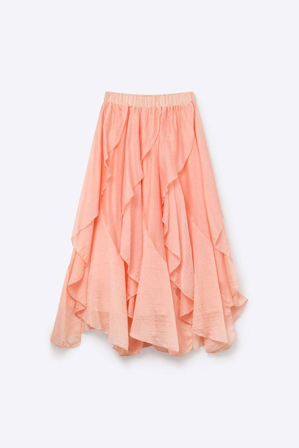 Gonna midi asimmetrica con volant in tessuto leggero rosa