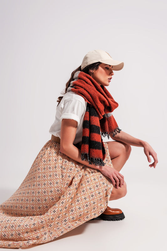 Q2 Gonna midi avvolgente stile anni 90 con stampa geometrica