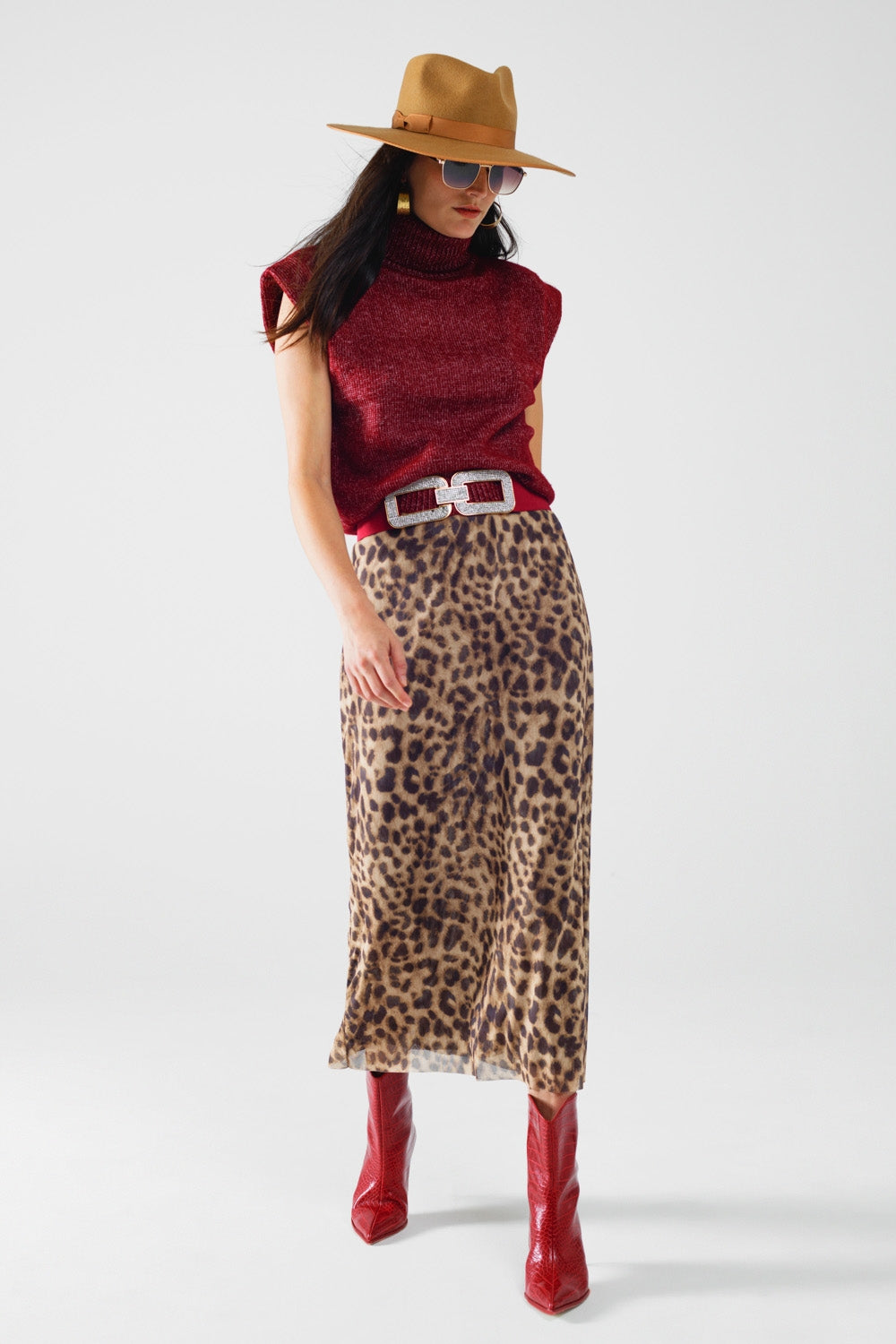 gonna midi bodycon lunga e trasparente con stampa leopardata