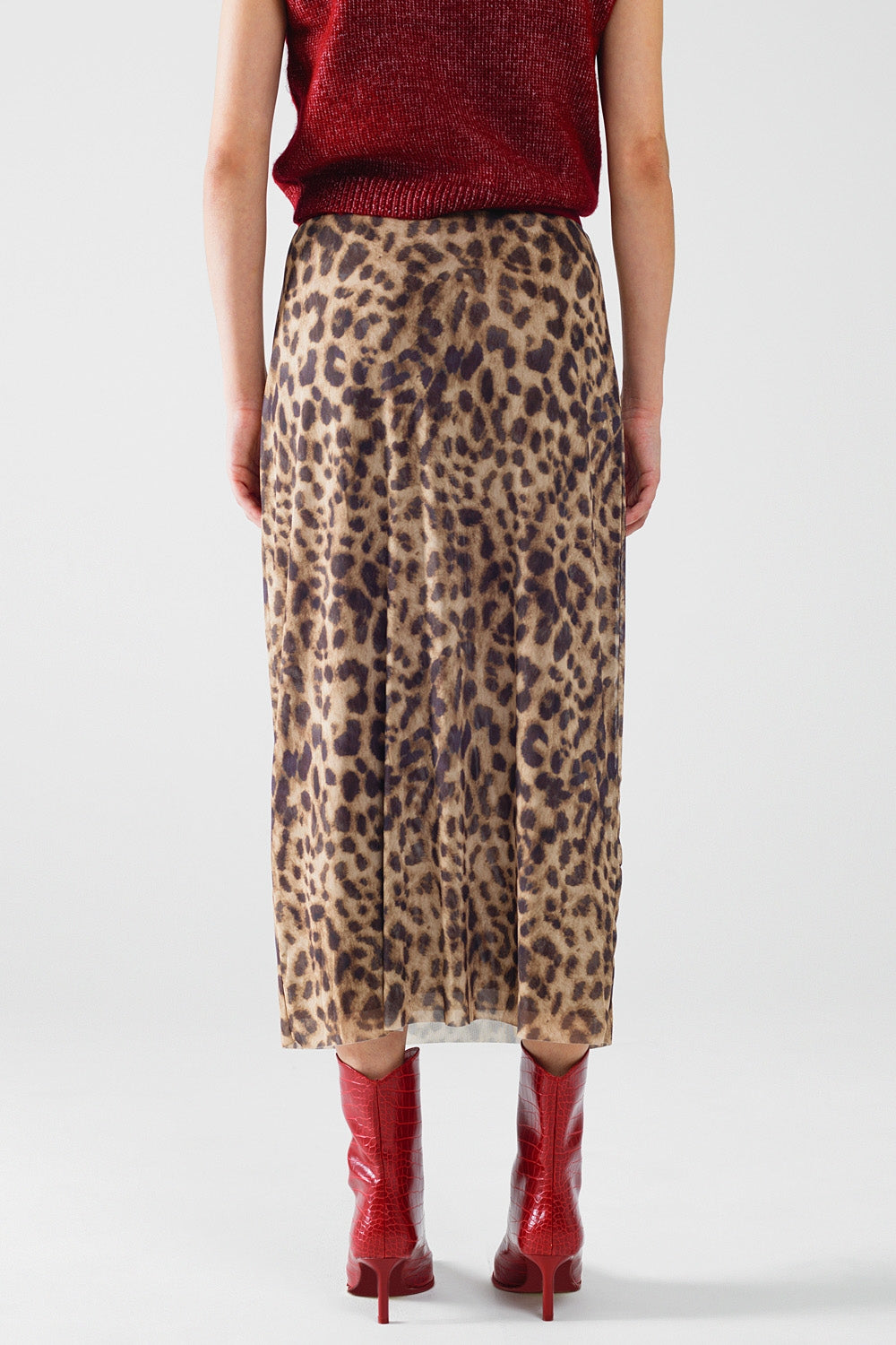 gonna midi bodycon lunga e trasparente con stampa leopardata