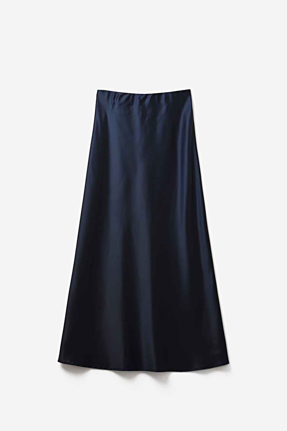 Gonna midi in raso navy con linea ad A