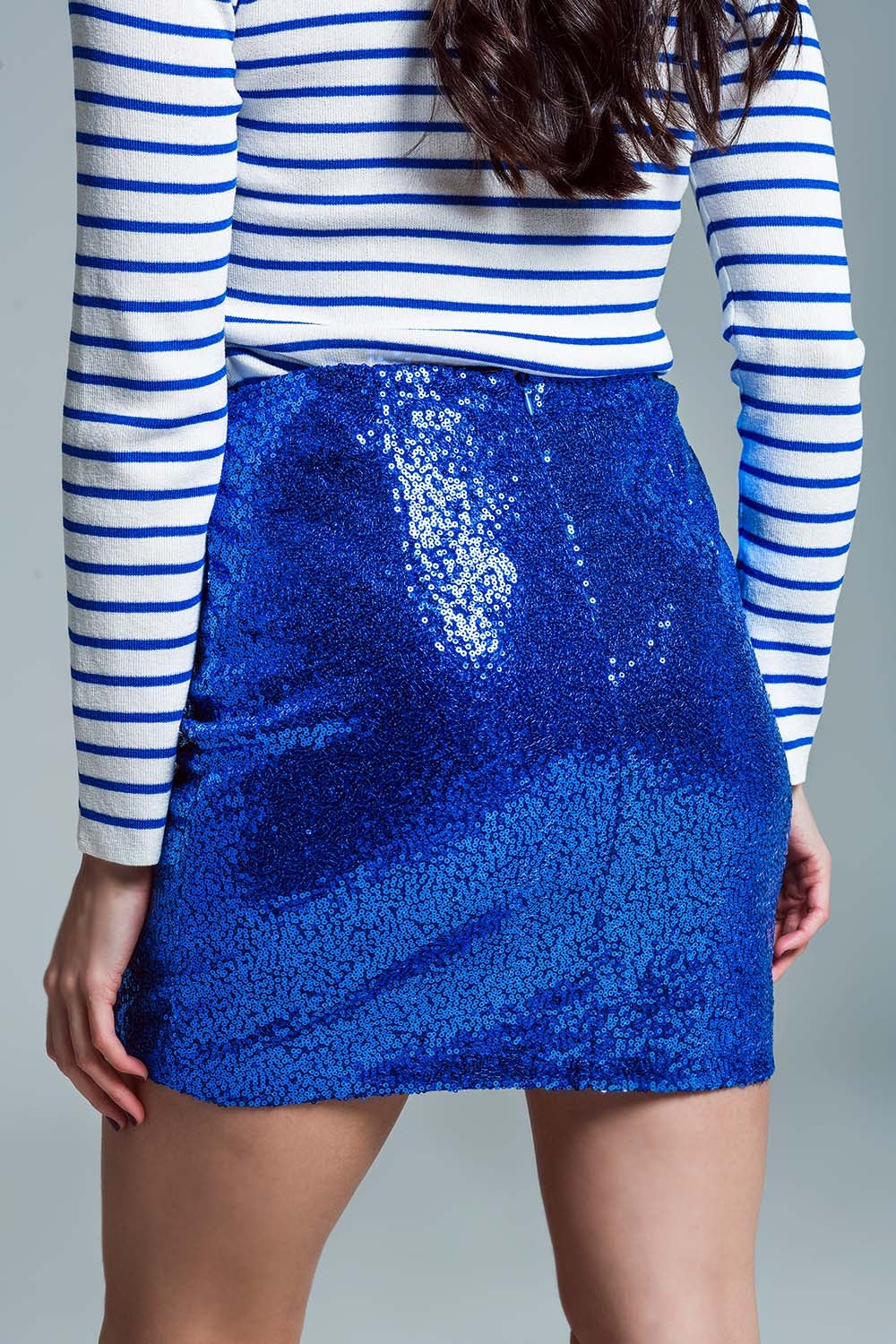 Gonna mini Bodycon in paillettes blu piccole