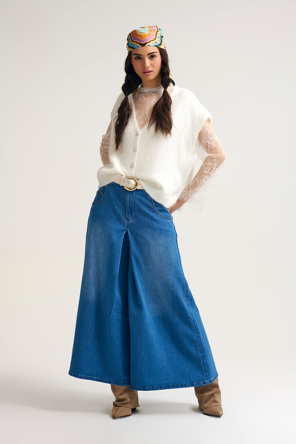 Gonna pantalone a gamba larga con piega anteriore